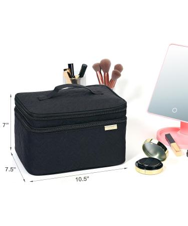 NISHEL Double Layer Travel Makeup Bag with Strap - Large Cosmetic Case Organizer for Bottles, Brushes, Tweezers, Eyeliner - Black(Tall Design) - Buy Online on GoSupps.com