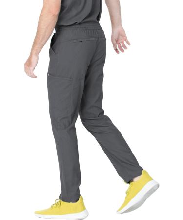 Mediclo Men's Eco-Friendly Scrub Pants - Sable, 7 Pockets, Elastic Waist, Sustainable FYSEL Fabric, Tapered Leg, Medium Heather Grey - Buy Online on GoSupps.com