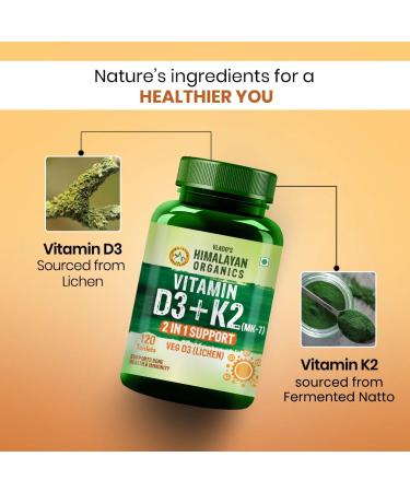 Himalayan Organics Vitamin D3 with K2 As MK7 Supplement- 120 Veg Tablets - Buy Online on GoSupps.com