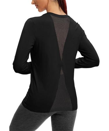 Bestisun Women's Long Sleeve Mesh Back Workout Top - Small Black - Buy Online on GoSupps.com