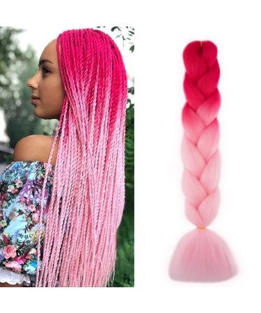 Gairyan jumbo braids extensions lichen art hair 1 piece 100g braiding hair extensions 60cm ombre synthetic braids afro hair for box crochet braids (dark pink/pink) 60 cm (1 piece) dark pink/pink