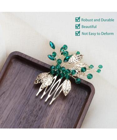 Gold Leaf Bridal Hair Clip Comb with Emerald Green Crystal - Wedding Prom Accessories - Buy Online on GoSupps.com