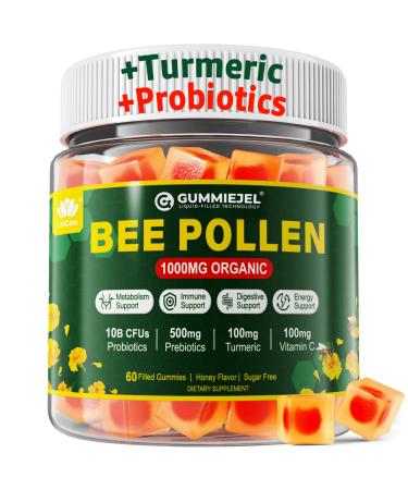 LILICARE Digestive Health & Weight Bee Pollen Organic 1000mg, w/Probiotics, Prebiotics & Turmeric, Bee Pollen Gummies Rich in B-Vitamin, Antioxidants, Amino Acids, for Digestive, Weight & Energy