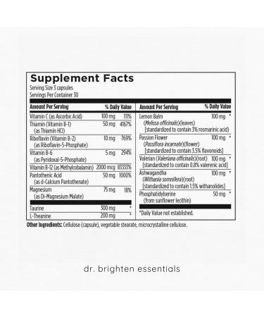 Dr. Brighten Adrenal Calm Ashwagandha B Vitamins Lemon Balm and Amino Acids for Stress Relief Better Sleep and Balanced Cortisol Non-GMO 90 Capsules 90 count (Pack of 1) - Buy Online on GoSupps.com