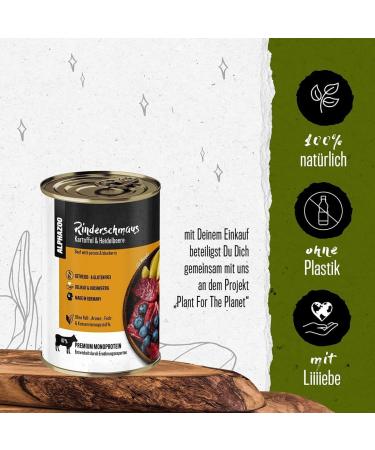 alphazoo Rinderschmaus Grain-Free Wet Dog Food with Potatoes and Blueberries 6 x 400g Cans Grain-Free - Buy Online on GoSupps.com
