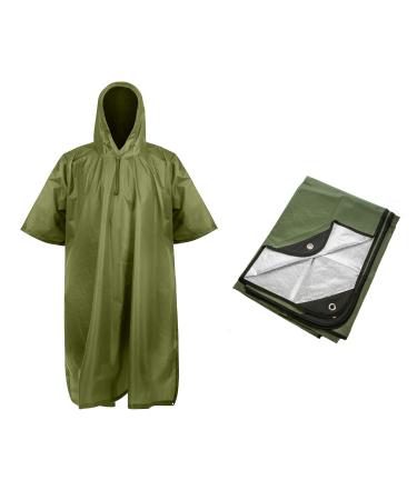 Arcturus Heavy Duty Survival Blanket Lightweight Ripstop Nylon Poncho (Olive)