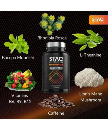 STAQ Performer Premium Brain Supplement - Boost Focus Energy & Memory - 90 Veg Capsules - No Fillers Recommended by Professionals & Active 60 - Buy Online on GoSupps.com