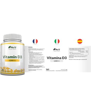 Vitamin D3 3000IU Softgels - 1 Year Supply - High Absorption Triple Strength Supplement - Gluten & Dairy Free - Nu U Nutrition - Buy Online on GoSupps.com