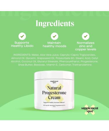Supplement Spot Natural Progesterone Cream | Bioidentical USP Progesterone from Wild Yam | Menopause Relief & Mood Balance | 4 oz - Buy Online on GoSupps.com