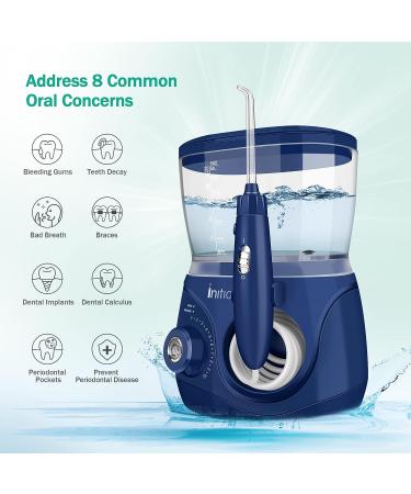 Initio 600ML Water Flosser for Teeth - Dental Water Teeth Cleaner with 2 Modes & 10 Adjustable Pressure - 6 Tips for Multiple Users - Blue - Buy Online on GoSupps.com