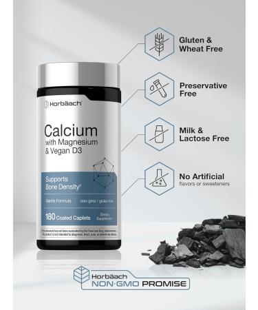 Horb ach Calcium Magnesium D3 | 180 Coated Caplets | Supports Bone Density | Supplement for Men and Women | Vegan Non-GMO Gluten Free - Buy Online on GoSupps.com