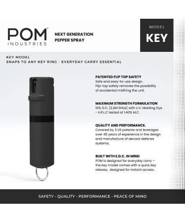 POM Pepper Spray Keychain - Maximum Strength Self Defense - Compact Design, 25 Bursts, 10ft Range - Black - Buy Online on GoSupps.com