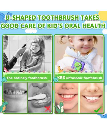 U Shape Dinosaur Kids Electric Toothbrush | 6 Modes | Soft Bristle Heads | Rechargeable & Waterproof | Ages 2-6 | Green - Buy Online on GoSupps.com