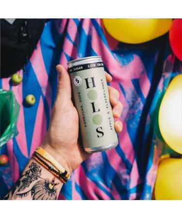HOLOS Kombucha Soda - Apple & Elderflower - 250ml x 12 cans - No Sugar Live Cultures Vegan Gluten Free - Buy Online on GoSupps.com