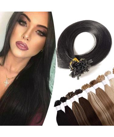 Bondings extensions real hair 0.5g/strands 200 strands hair extension keratin u-tip glue 100% remy human hair black#1 50 cm (100 g)