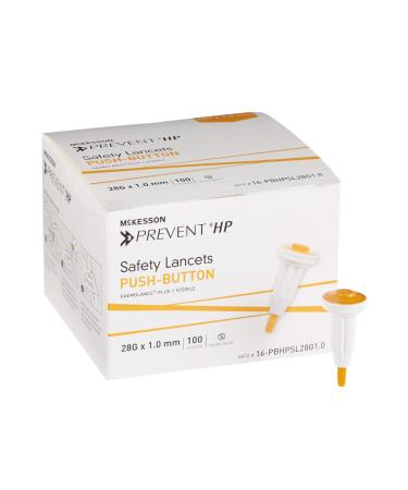 McKesson Prevent HP Safety Lancets  Sterile  Push-Button  25 Gauge Needle  1 mm  100 Count  1 Pack
