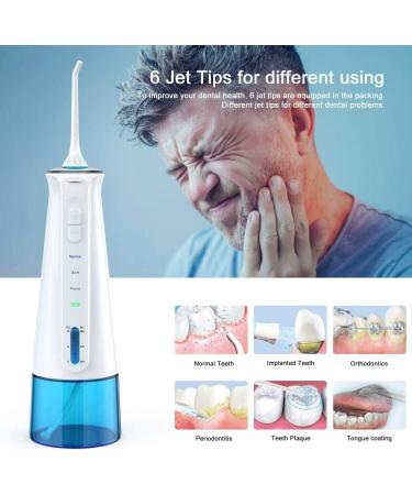 Portable Dental Oral Irrigator - 3 Modes 6 Jet Tips Rechargeable & Waterproof Teeth Cleaner for Home/Travel - 300ml Detachable Reservoir - Black & White - Buy Online on GoSupps.com