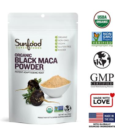 Sunfood Raw Organic Black Maca Powder 4 oz - Superfood for Energy & Wellness - Buy Online on GoSupps.com