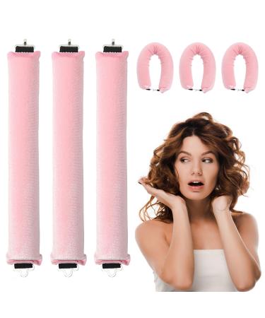 3Pcs Heatless Curlers Hair Rollers for Long Hair Hair tools for wavy hair curler styling Overnight Heatless Hair Curlers DIY Hair Styling Appliances (Pink)
