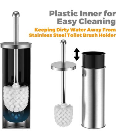 JIGA Toilet Bowl Brush & Holder Set - 304 Stainless Steel Scrubber with Stiff Bristles for Deep Cleaning - Silver - Buy Online on GoSupps.com