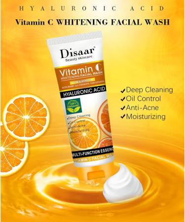 DISAAR Beauty Skincare Vitamin C Facial Wash Foam Hyaluronic Acid Berry Glutathione Moisturizing Cleaning Anti-Acne Oil Control Essence 100ml - Buy Online on GoSupps.com