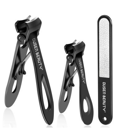 Nail Clippers for Thick Nails Extra Wide Jaw Opening Nail Cutter for Hard Toenail Stainless Steel Fingernail Big Toenail Trimmer with Nail File 3 Pcs Set for Large Toenail Seniors & Men & Women Black (Curved + Curved)