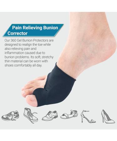 360 RELIEF Silicone Bunion Corrector & Gel Pads - Big Toe Separator for Hallux Valgus Pain Relief | Scientific Correction of Bunion | 1 Pair Small, Black | Includes Mesh Laundry Bag - Buy Online on GoSupps.com
