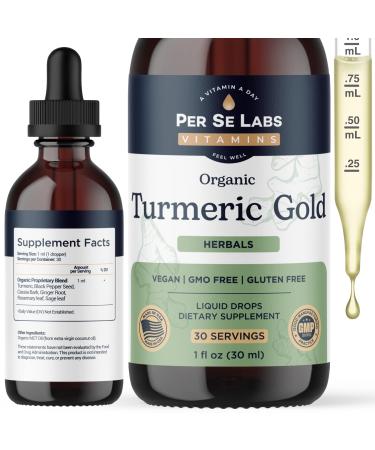 Organic Gold Turmeric and Ginger Liquid Drops | Immune + Digestive Health Antioxidant Joint + Knee Support | Turmeric Curcumin with Black Pepper | Made in USA | VEGAN Non-GMO Gluten FREE |1oz 30ml