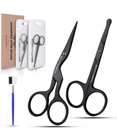 Beauty & Crafts 3 in 1 Eyebrow Scissors ,Nose Scissors and Eyebrow Comb Brush - German Steel Eyebrow Grooming Kit for Men & Women (Black)