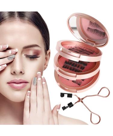 Magnetic Eyelashes without Eyeliner 4 Pairs Reusable False Lashes Natural Look 3D Effect Waterproof Fake Eyelash Set with Applicator Pink