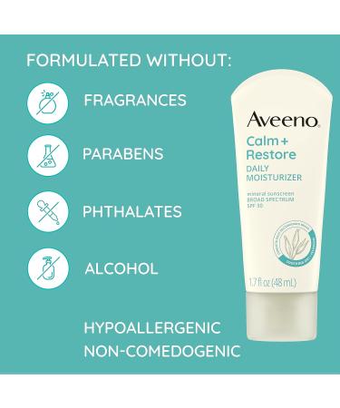 Aveeno Calm + Restore Daily Moisturizer Mineral Sunscreen with Broad Spectrum SPF 30 Lightweight All Day Moisture + UVA/UVB Sun Protection for Sensitive Skin Fragrance Free 1.7 fl. Oz | Mineral Sunscreen Lightweight Al  - Buy Online on GoSupps.com