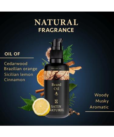 Organic Beard Oil for Men - 100ml Vegan Care Product with Argan, Almond Oil & Vitamin E - Promotes Beard Growth - Ideal Daily Beard Care Gift - By Satin Naturel - Buy Online on GoSupps.com