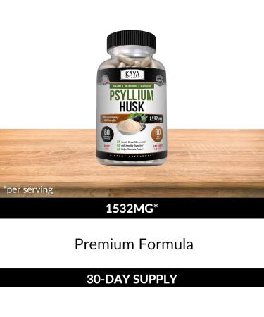 Kaya Naturals Psyllium Husk Capsules - 60 Count | High Fiber Supplement | Digestive Health & Regularity | Gluten-Free Non-GMO 60 Count (Pack of 1) - Buy Online on GoSupps.com