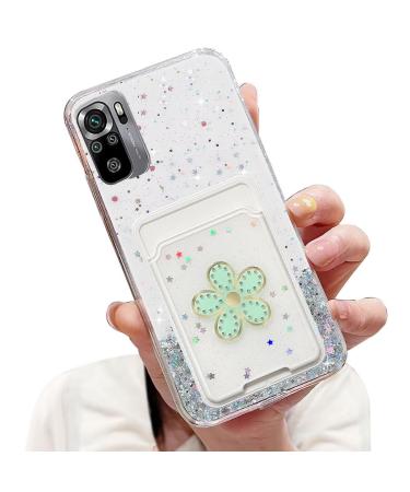 Tivenfezk Nadoli Silicone Sparkle wallet case for Xiaomi Redmi Note 10s bling glitter star soft TPU protective cover cell phone case scratch -resistant with credit card holder xiaomi redmi note 10s clear