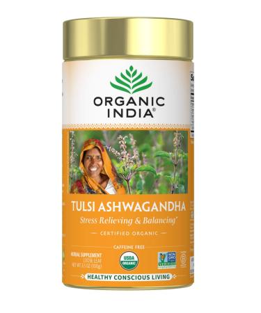 Organic India Tulsi Ashwagandha Stress Relieving & Balancing Loose Leaf Caffeine Free 3.5 oz (100 g)