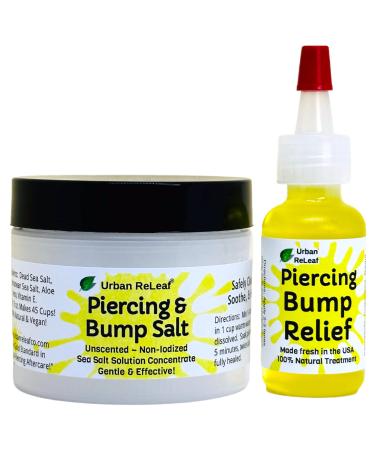 Urban ReLeaf SET of Piercing Bump Relief & Bump Salt ! Keloid Shrinking Treatment & Sea Salt Solution Concentrate. Made Fresh in USA. Clean Heal Soothe