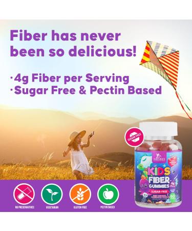 Kids Fiber Gummy Bears - Sugar Free Plant Based Prebiotic - Digestive Health & Regularity - 60 Vegan Berry Gummies - Buy Online on GoSupps.com