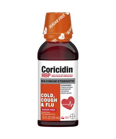 Coricidin HBP Maximum Strength Cold Cough & Flu Sugar-Free Liquid - 12 fl oz