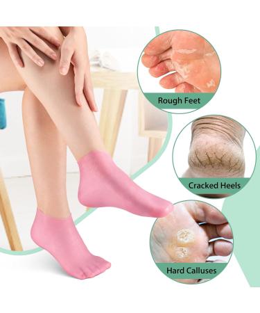 Noverlife 2 Pairs Silicone Moisturizing Aloe Socks for Dry Cracked Feet - Women's Softening Spa Gel Socks - Pink & White - Buy Online on GoSupps.com