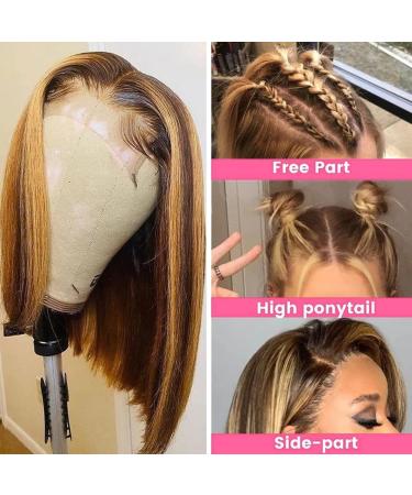 10 180% Density Highlight Ombre Bob Human Hair Wig P4/27 - HD Lace Frontal Pre Plucked - Blonde Front Wigs for Black Women - Buy Online on GoSupps.com