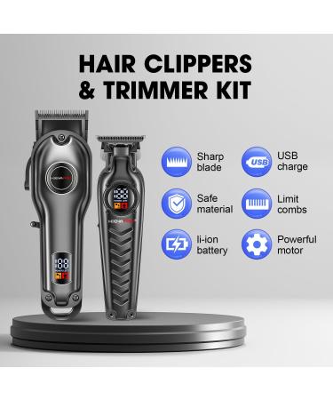 Professional Hair Clippers Set for Men - Cordless USB Rechargeable Barber Kit with LED Display - Perfect Hair Cutting Gifts (Black - Buy Online on GoSupps.com