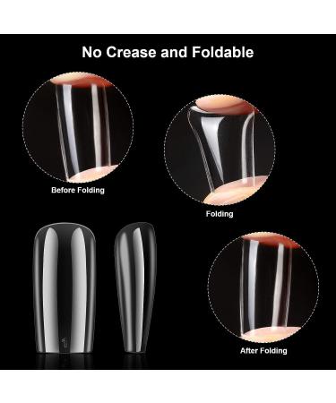 Tiphulan Clear Square Nail Tips Set - 500pcs Full Cover Acrylic False Nails with Glue | 10 Sizes Squoval Shape Nail Tips for Nail Art Salons and DIY | Gift Box Included - Buy Online on GoSupps.com