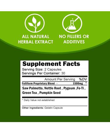 FOLLIFORM DHT Blocker 1500mg - Natural Hair Loss Supplement for Men and Women - Saw Palmetto, Pygeum, Nettle Root Formula - Buy Online on GoSupps.com