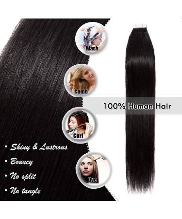 Elailite Real Hair Tape Extensions - 40 Pieces 18 (45cm) 100g Remy Human Hair #1B Natural Black - Buy Online on GoSupps.com