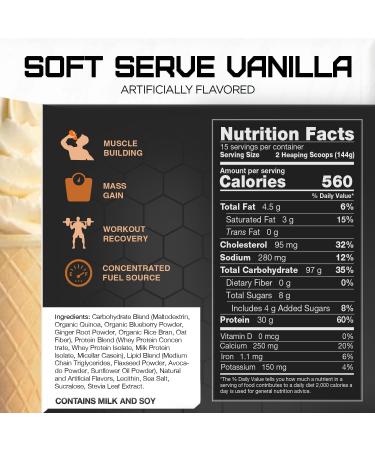 Rivalus Rival Nutrition Clean Gainer | High Protein Lean Mass Gainer Powder | 560 Calories 30g Protein 99g Multi-Source Carbs | 15 Servings (5LB Vanilla) Vanilla 15 Servings (Pack of 1) - Buy Online on GoSupps.com