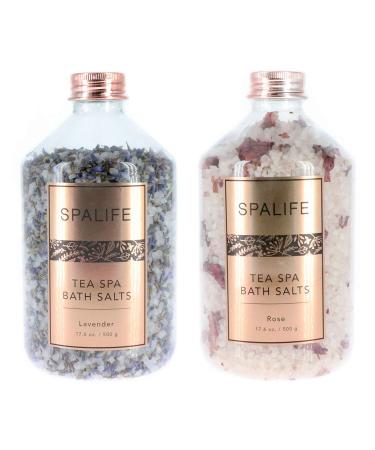 SpaLife Soothing Petal-Infused Effervescent Mineral Bath Salts - 2 Pack 17.6 oz. ea (Lavender & Rose) Clear