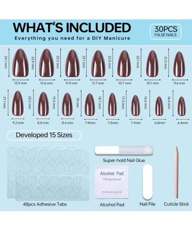 Shop OIFEN Press On Nails - Almond Medium Chrome Burgundy Red | 30pcs Reusable Fake Nails with Nail Glue | Mahogany Glossy Finish - Buy Online on GoSupps.com