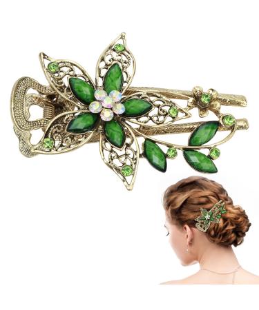 Vintage Jewelry Crystal Hair Clips Floral Hairpins Rhinestone French Decorative Hair Barrettes Barrette Metal Retro Hair Clasps Luxury Jewelry Accessories Gift for Women Girls Teens (Green)