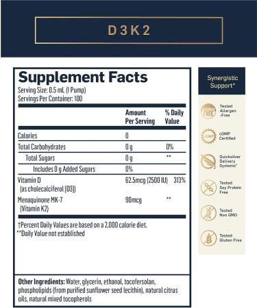 Quicksilver Scientific Nanoemulsified D3K2 - Liquid Vitamin D3 + K2 MK7 Supplement for Heart, Bone Health, and Immune Support - 2500IU for Enhanced Absorption (1.7oz) - Buy Online on GoSupps.com