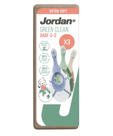 Jordan* | Step 1 Green Clean Toddler Toothbrush | Sustainable Baby Toothbrush 0-2 Years | Bio Based Extra Soft bristles 84% Recycled Handle Soft Biting Ring | Mixed Colors | Pack 3 Units